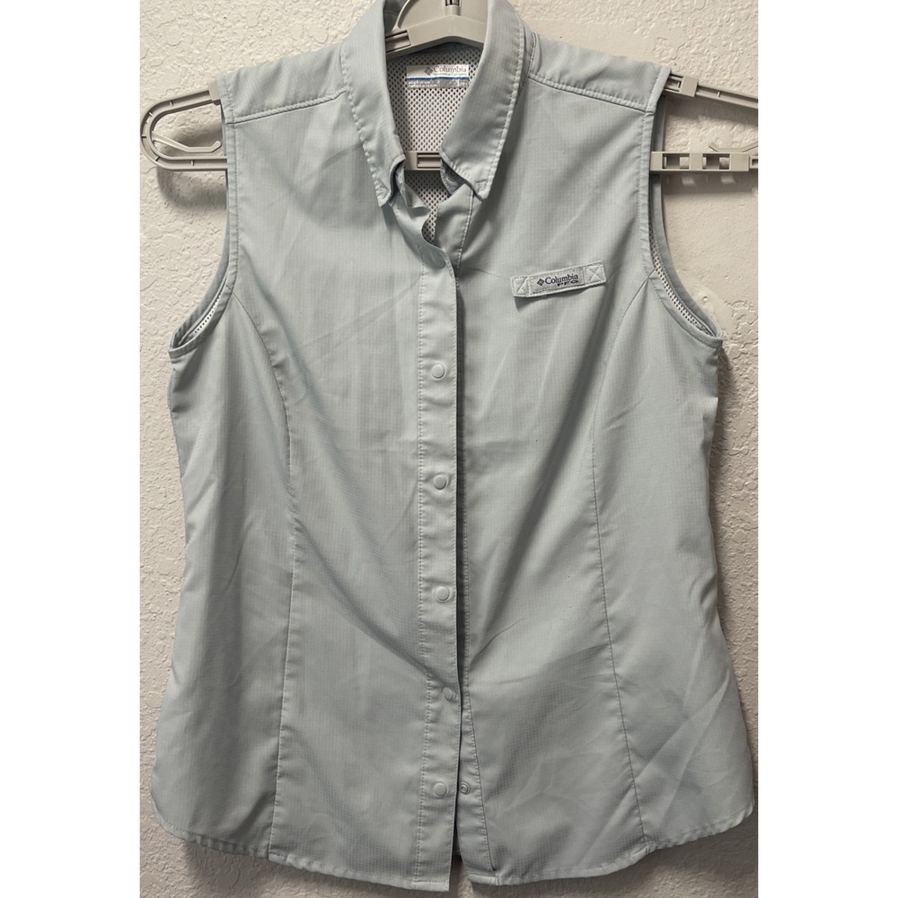 Columbia PFG Women's Breathable Teal Fishing Sleeveless Snap Button - Size Small